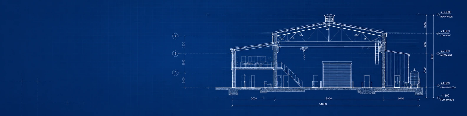Blueprint Elevation Cross Section business LinkedIn banner for real estate architecture and construction professionals